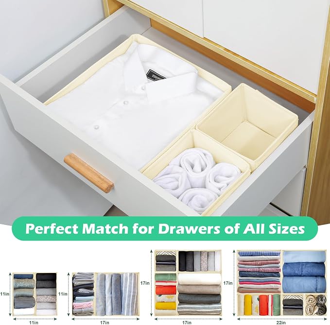 Drawer Clothing Organizer 16-Pack,Beige Underwear Dividers | Multiple sizes Fabric Folding Wardrobe Organizer,Storage Bins Store Baby Clothes, Bras, Underwear,Panties,Belts,Socks,Ties