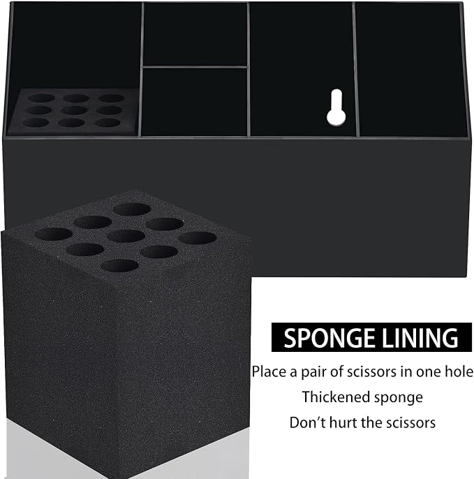 Noverlife Hair Scissors Large Storage Box, Shear Holder for Hair Salon, Scissor Holder, Hairdressing Combs Clips Scissors Professional Hairdressing Combs, Clips, Brushes Storage Racks Tool Box - Black | Black Anti-skid Scissor Holder, Wall-mounted Prof...