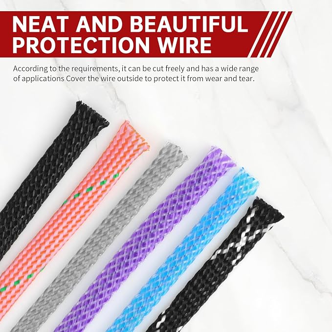 Braided Cable Management Sleeves, High Density PP Cotton Mixed PET Yarn Wire Loom for Automotive Wiring Harness & PC Computer Case Pets No Chew (Black White Black, 12mm (15/32")-19ft)