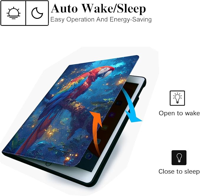 for Microsoft Surface Pro X/Pro X Plus-13 2019/2020/2021/2024 Tablet Case,Auto Wake/Sleep,Adjustable Stand Protective Cover - Cute Parrot