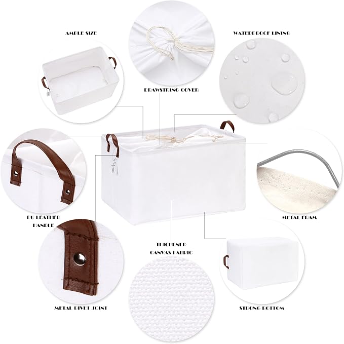 Hinwo 70L Extra Large Canvas Storage Bin with Lid and Handles, 6-Pack | Collapsible Fabric Baskets, Closet Shelf Organizers, Containers for Clothing, Blankets, Toys, Bedding (White)