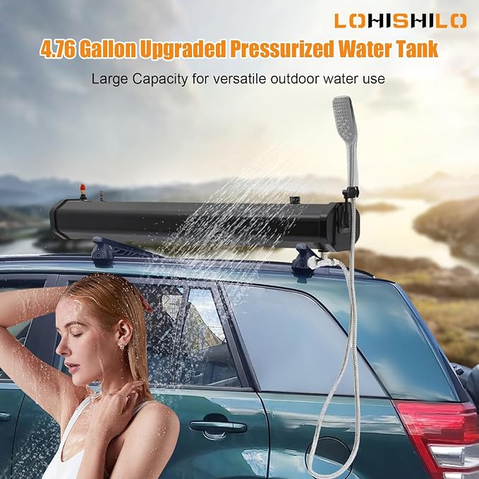 4.76 Gallon Upgraded Pressurized Water Tank for Camping Shower, Off Road Shower for Overlanding Portable Water Storage Mount on Bumper,Roof Rack Mount for Vehicles,Trucks,SUV