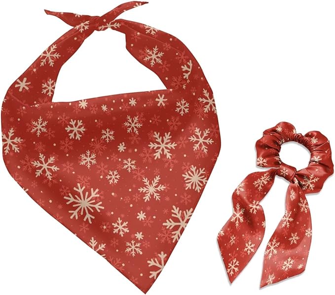 COEQINE Birthday Dog Bandana Funny Christmas Dogs Bandanas with Hair Tie Container for Women Holiday Costume Set 2 Pcs Pet and Owner Matching Outfits