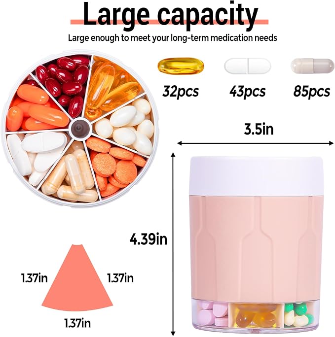 Weekly XXL Pill Organizer Bottle, Daily Pill Dispenser, Anti-Mix Design | 7 Day Portable Travel Pill Box, 21 Labels & Cleaning Brush, XXL Wide Mouth for Easy Access, Vitamin, Fish Oils, Supplement