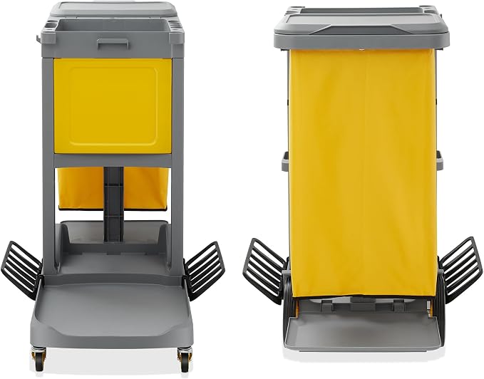 Commercial Janitorial Cleaning Cart on Wheels - Housekeeping Caddy with Key-Locking Cabinet