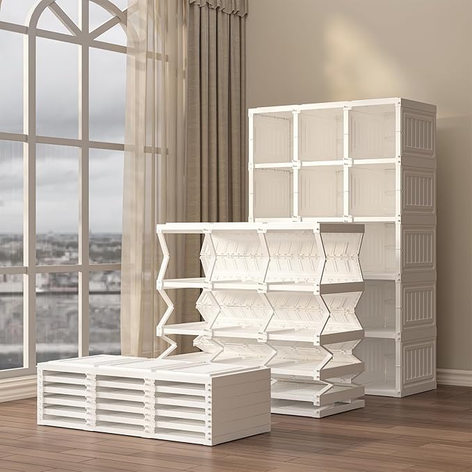 ANTBOX Portable Wardrobe Closet Storage Organizer for Clothes,Transparent Door Panels,Suitable for Living Room, Bedroom,Plastic Wardrobe with Magnetic Door and Easy Assembly 15 Cubes