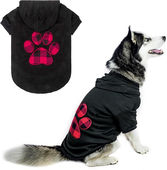 KOOLTAIL Plaid Dog Hoodie Pet Clothes Sweater with Hat and Pocket for Small Medium Large Size Dogs, Soft Winter Warm Dog Cold Weather Coat, Fleece Fall Dog Hooded Sweatshirt for Puppy Cats, Black XXL