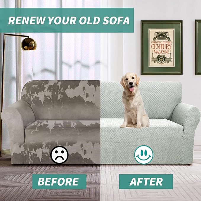 YEMYHOM Couch Cover Latest Jacquard Design High Stretch Sofa Covers for 2 Cushion Couch, Pet Dog Cat Proof Loveseat Slipcover Non Slip Magic Elastic Furniture Protector (Medium, Ivory)