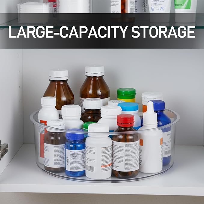 Medicine Bottle Organizer, Medicine Organizer for Cabinet, Transparent Medicine Lazy Susan Organizer for Vitamin Pill Bottles Medication Supplements