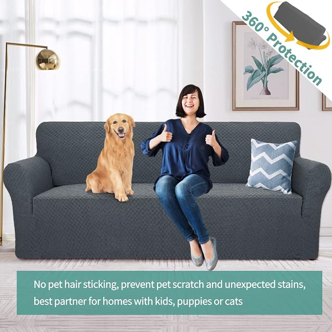 YEMYHOM Couch Cover Latest Jacquard Design High Stretch Extra Large Sofa Covers Pet Dog Cat Proof Oversized Slipcover Non Slip Magic Elastic Furniture Protector (XL Sofa, Dark Gray)