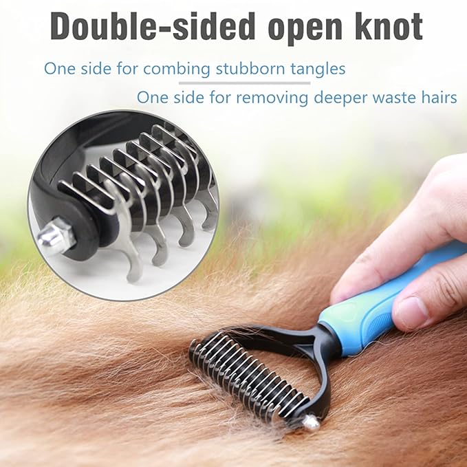 Undercoat Rake for Dogs, Long Tooth Dog Grooming Rake + Deshedding Brush Comb, Dematting Tool Set Pet Beauty Brushes for Grooming Middle Large Dog Longhair Cat Horse, German Shepherd Comb Husky Brush