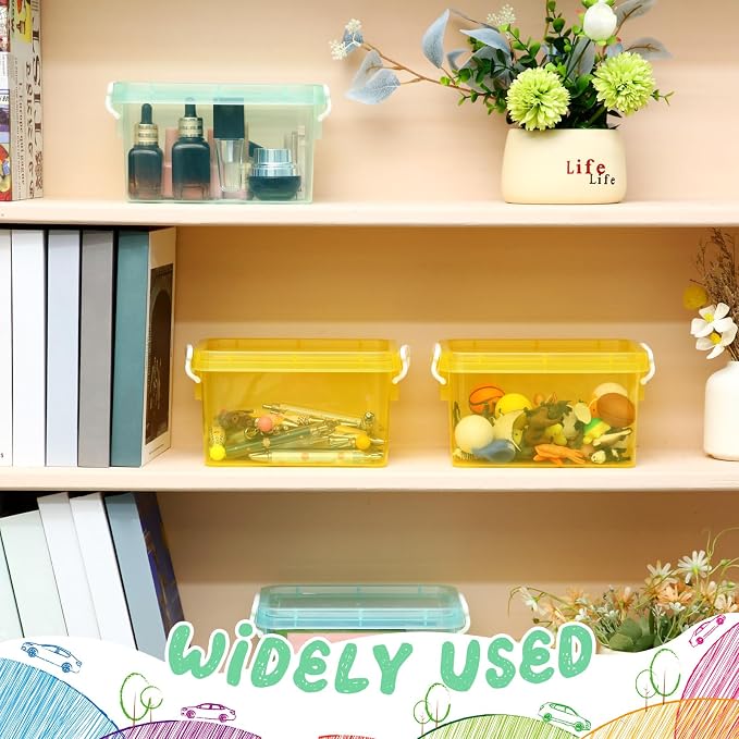 6 Pack Colorful Plastic Storage Bins with Lids 4 Quart Small Storage Latch Box Stackable and Nestable Clear Organizer Bins with Latching Handle and Buckle for Organizing(Cute Color)