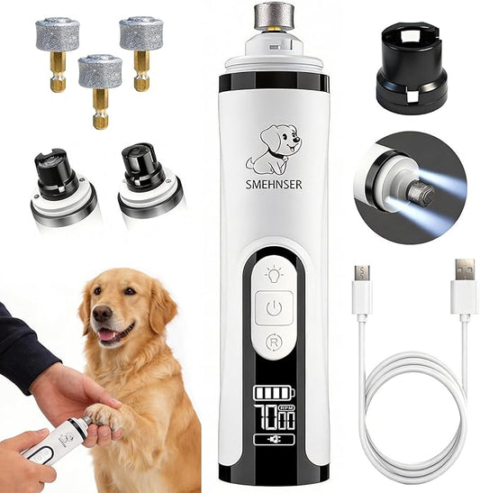 Silent Groom Pro, Dog Nail Grinder with LED Light, 3-Speed 7000-9000 RPM, 4 Diamond Bits & Adjustable Guard, Quick Blood Vessel Viewer, Safe Grinding for Dogs, Cats