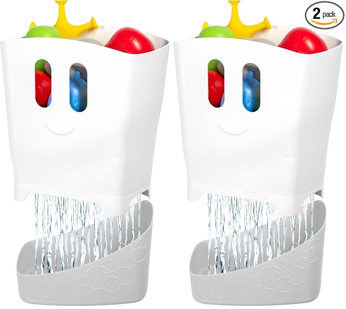 Ubbi Freestanding Bath Toy Organizer Bath Caddy with Removable Drying Rack Bin and Scoop for Toddlers and Baby, Gray (Pack of 2)