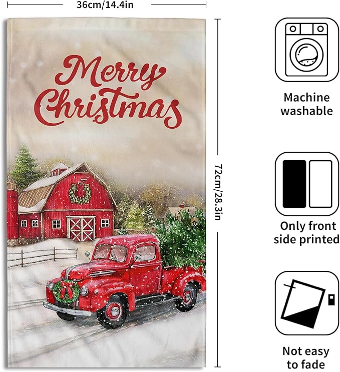 Giwawa Red Truck Hand Towels Christmas Holiday Soft Dish Towels Absorbent Quick Dry Face Fingertip Towels for Kitchen Bathroom Gym Sports