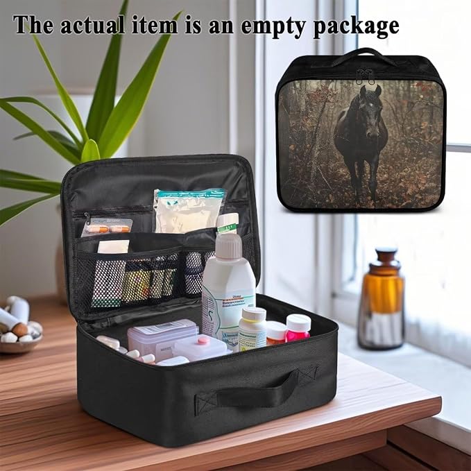 Rnyleeg Horse Hunting Empty First Aid Kit Organizer Large Capacity First Aid Bag with Handle Waste Resisitant Emergency Medical Kit for Home