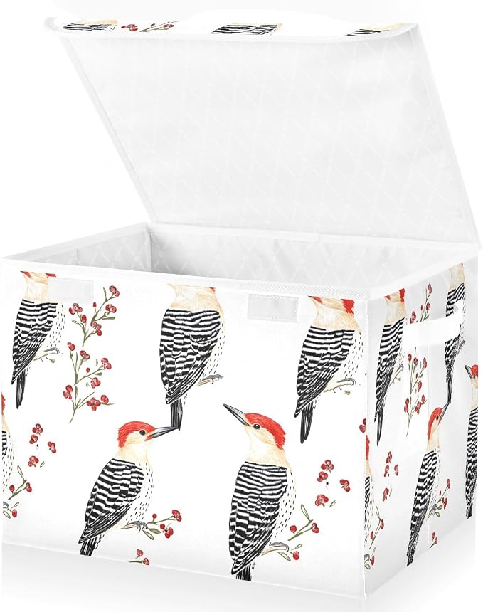 Beauty Red - Bellied Woodpecker Birds White Storage Box Containers For Storage for Bed Sheet Shelf