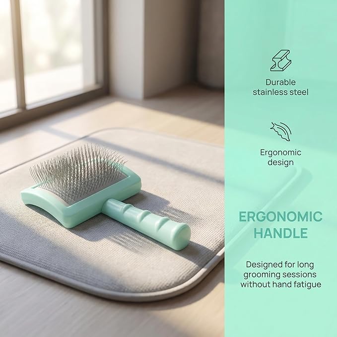 Professional Dog Slicker Brush for Poodles, Goldendoodles & Long-Haired Dogs – 25mm Extra Long Pins, Gentle Dematting & Detangling Tool for Thick Curly Coats, Non-Slip Ergonomic Handle (green, L)