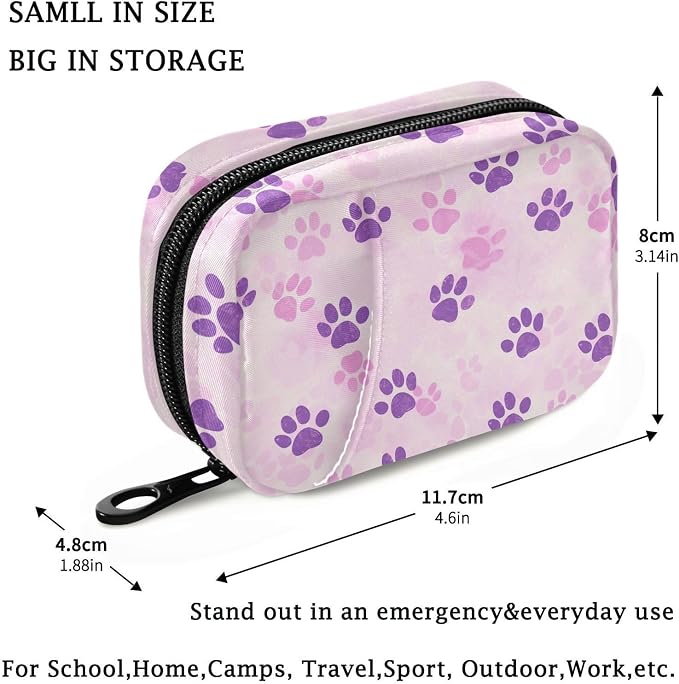Fustylead Cute Pink Purple Dog Cat Paw Prints Pill Organizer and Storage Weekly with Zipper, Removable Pill Box Portable Medicine Organizer for Vitamin Fish Oil Supplement