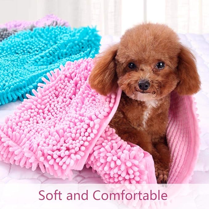 Dog Towel - Microfiber Super Shammy with Hand Pockets, Ultra Absorbent Quick Dry Pet Bath Towels for Small, Medium, Large Dogs and Cats (Medium, 24'' x 14'', Pink)