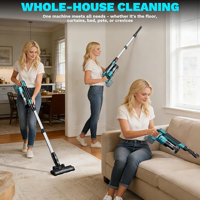 Cordless Vacuum Cleaner compatible with Makita 18V Battery, 8-in-1 Stick Vacuum with Pet Brush, 35KPA Suction, 350W Brushless Motor, Smart Touchscreen, for Carpet Floor Car (Battery Not Included)