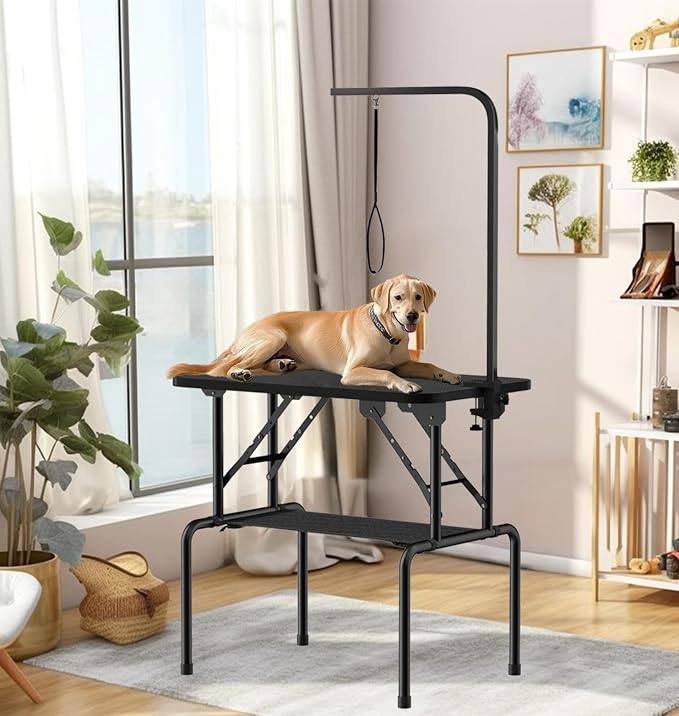 32 Inch Foldable Dog Grooming Table with Adjustable Arm, Nooses & Storage Basket - Non-Slip Pet Grooming Station for Dogs & Cats - Supports Up to 300 lbs (32 inches)