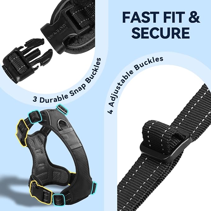 VIVAGLORY No Pull Dog Harness Vest Harness, XS, Black - Patterned | with Handle Front and Back Clip for Training & Pulling, No Pull & Escape Proof Padded Adjustable for Pet Puppy