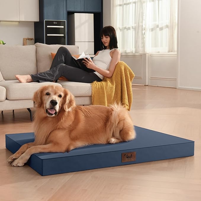 Large Waterproof Orthopedic Dog Bed with Egg Crate Foam | Fits 42x28 Crates, TPU Waterproof Layer, 1680D Washable Oxford Cover, Portable Handle, Indoor & Outdoor Use, Up to 80 lbs