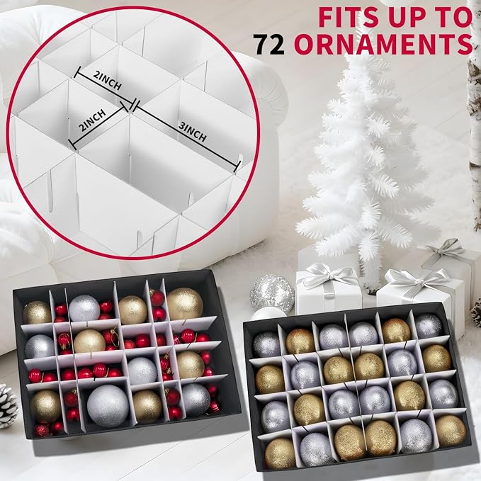 Christmas Ornament Storage Box With 3 Removable Trays for 72 Balls,RED | Ornament Storage Container Holds Up to Christmas Holiday Decorations,Adjustable Dividers for Ornament Storage by DIMESHY