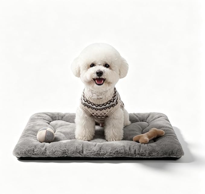 Dog Bed 24" for Metal Crate Pad, Washable Kennel Mat for Small Puppy & Cats | Soft faux rabbit fur, non-slip,machine wash/dry, plush cushioning, for crates, floors & travel, multiple sizes for all breeds