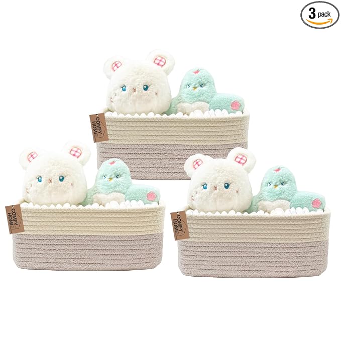 COMFY-HOMI 13" x 8.5" x 5.1" Storage Baskets for Organizing | Cotton Rope Woven Basket | Toy Storage Bin Box | Basket for Shelves, Closet Organizer Bin, Decorative Closet Shelf, 3 Pack