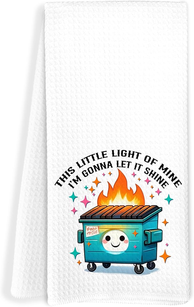 Funny Kitchen Towels, Dumpster Fire Gifts Dish Tea Towels for Kitchen Decor, This Little Light of Mine Dumpster Fire Funny Hand Towels for Bathroom Decor, 16x24 Inch