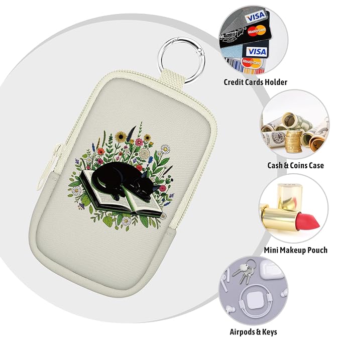 Hand Sanitizer Holder, Black Cat Book Spray Case Zippered Pouch | Keychain, Travel Size, Cute Fashion Accessory with Snap Hook, for Glow Mist and Power Mist 1FL OZ, Mini Small Pocket Clip on