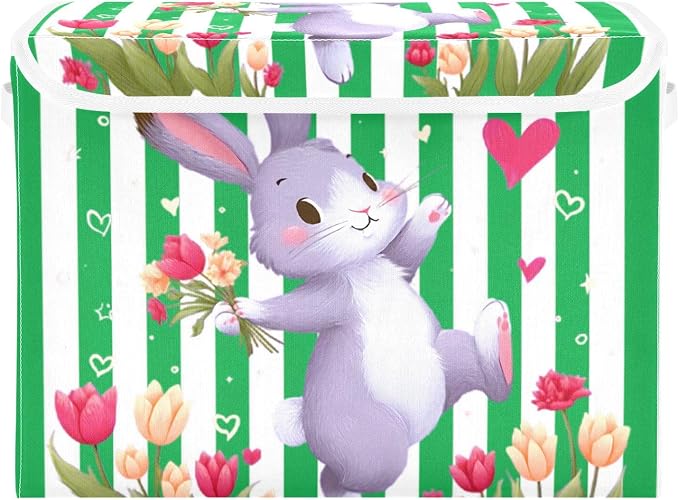 Spring Garden Fabric Storage Bins with Lid Closet Storage Basket 40L | Decorative Storage Boxes, 300D Oxford Cloth, Hollow Board Frame, Flip Top Velcro Lid, 16.5x12.6x11.8 inch, Collapsible Design