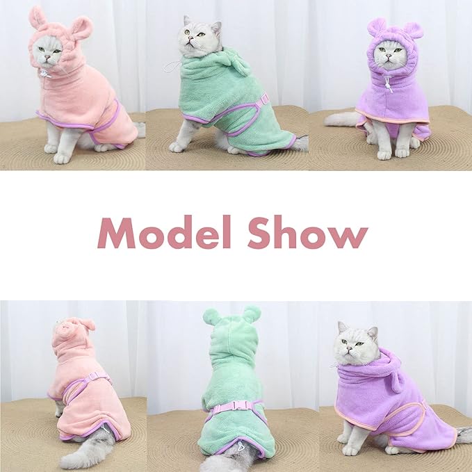 Dog Bathrobe, Microfiber Fast Drying Absorbent Hooded Bath Towel for Puppy Small Medium Large Dog Cat(Pink,M)