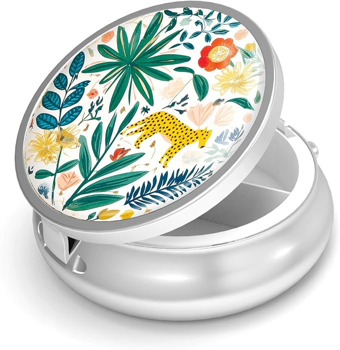 Pill Box-3 Compartment Small Pill Case for Purse & Pocket Mini Metal Pill Holder Travel Pill Container to Hold Supplements Vitamins BPA-Free (Forest)