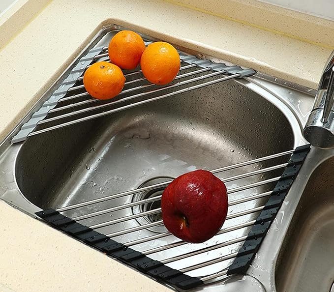 Ahyuan Roll up Dish Drying Rack Over The Sink Kitchen Roll up Sink Drying Rack Portable Dish Drainer Foldable Dish Drying Rack (Warm Gray, Triangle 16.3''X9.4'')