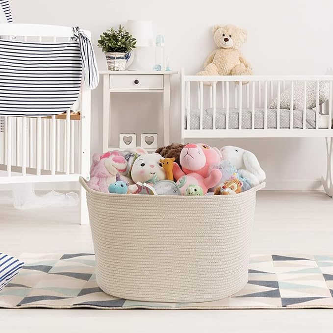 Maliton Woven Rope Blanket Basket Living Room, Storage Basket for Toy, 90L | 22"x14" Cotton Rope Basket. Holds Blankets, Toys & Towels & Laundry. For Bedroom, Nursery, Bath & Playroom. Soft & Durable