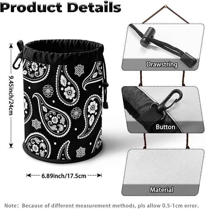 Paisley Pattern Clothespin Storage Bag, Drawstring Laundry Peg Organizer Pouch with Hanging Grommet, Portable Clips Holder for Drying Rack, Camping, RV & Dorm Use