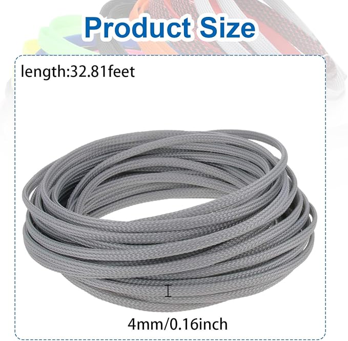 Heyiarbeit 10m/32.8ft PET Expandable Braid Cable Sleeving Flexible Wire Mesh Sleeve Grey 4mm