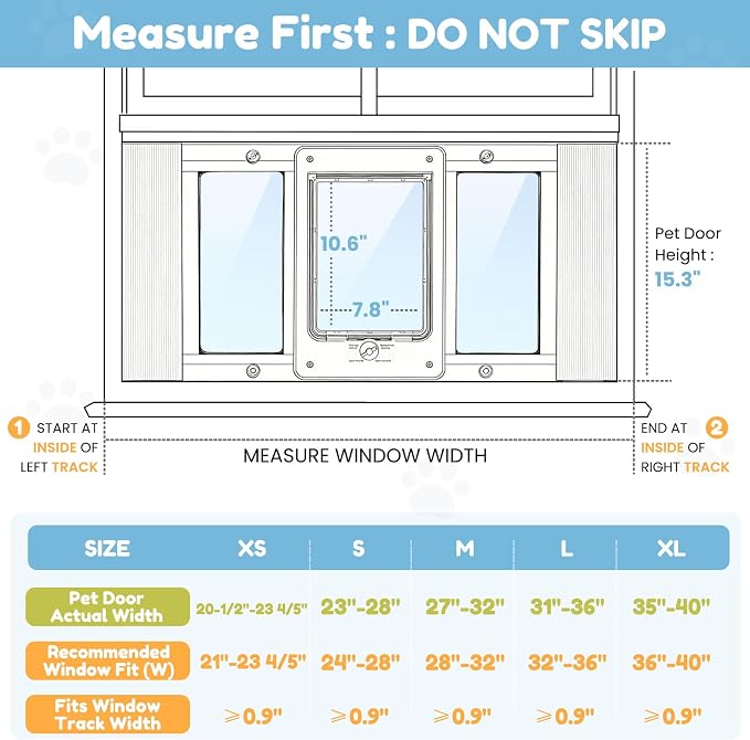 Petoasis Cat Door for Window & Small Dog, Quick Damage-Free Install, 32"-36" Width Adjustable, All Aluminum Frame, 4-Way Lock, Magnetic Closure Cat Window Door, Extra Window Lock & Sealing Strips (L)