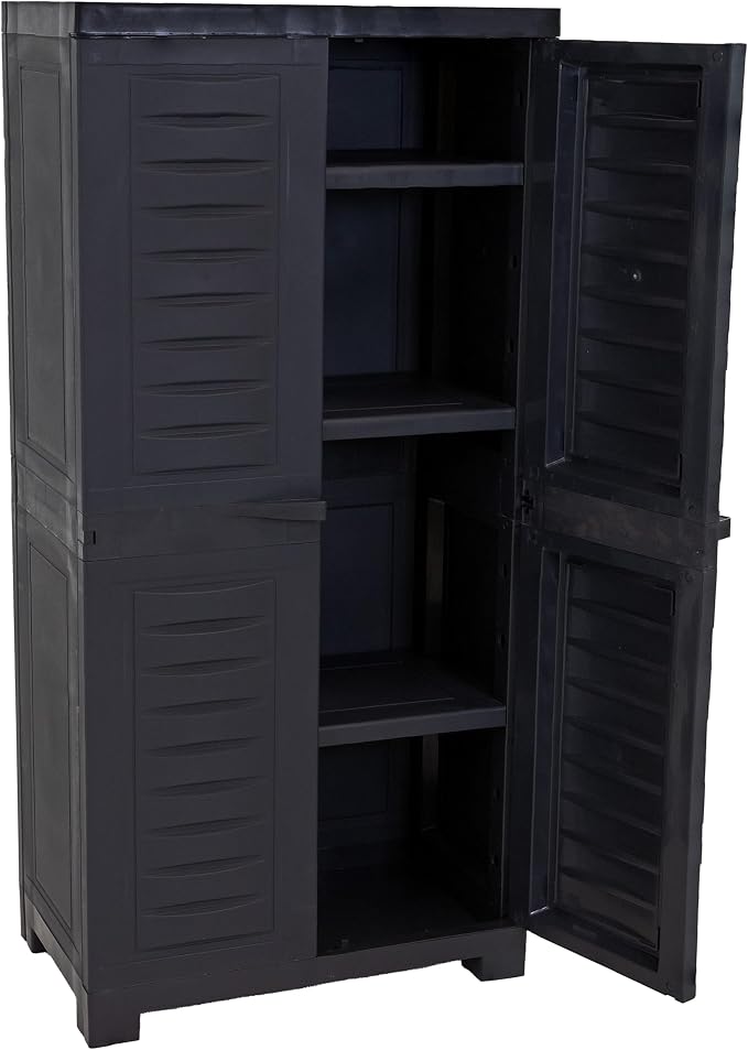 Sunnydaze 48" Garage Storage Cabinet with Locking Doors & Shelves, Charcoal | Heavy Duty Storage Cabinet with Plexiglass Doors Resists Rust & Peeling, Easy-Clean Utility Cabinet for Garage, Shed, Office