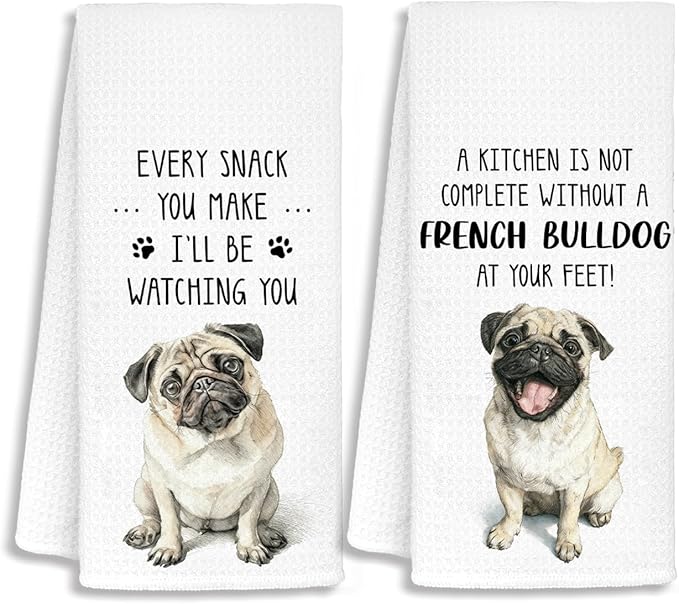 French Bulldog Gifts Kitchen Towels Set of 2, Dog Mom Gifts for Women, French Bulldog Gift for Women Dish Tea Towels for Kitchen, Frenchbulldog Hand Towels, 16x24inch