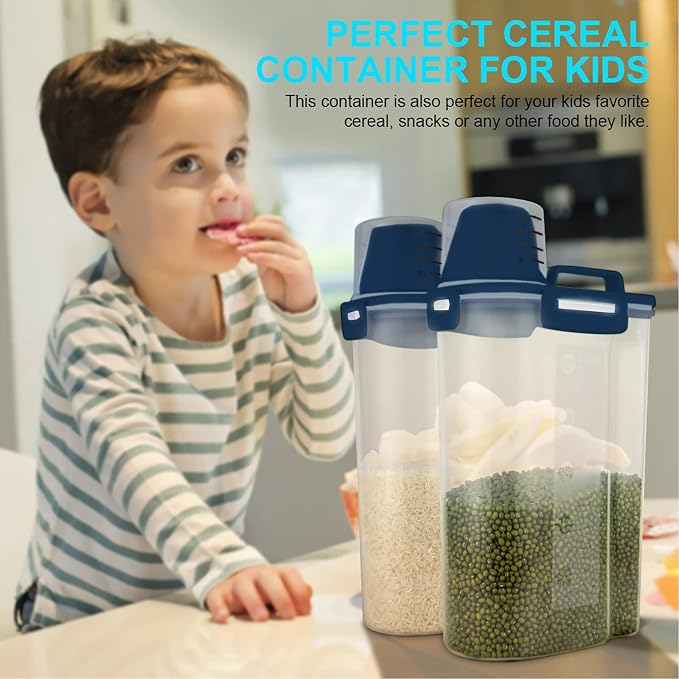 Uppetly Rice Airtight Dry Food Storage Containers, BPA Free Plastic Storage Bin Dispenser with Pourable Spout, Measuring cup for Cereal, Flour and Baking Supplies Blue