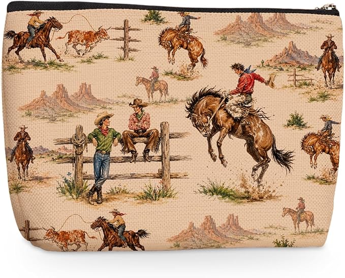 Vintage Western Makeup Bag, Cowboy Gifts Cosmetic Bags Travel Organizer Bag