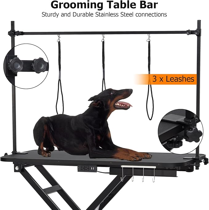47 Inch Dog Grooming Table, Electric Hydraulic Pet Grooming Table, Dog Grooming Station with Aluminium Overhead Arm, Anti Slip Tabletop, Tool Organizer, Height Adjustable, 264 LBS Capacity, Black