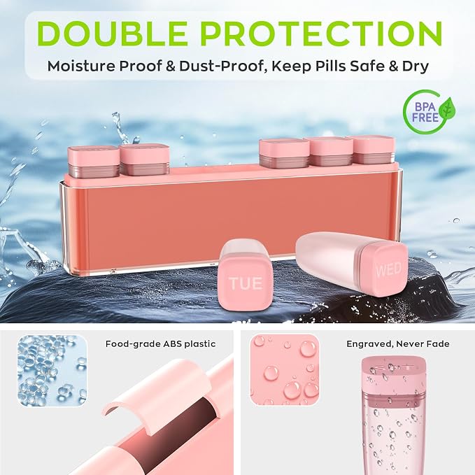 HIONXMGA Weekly Pill Organizer, Detachable 7-Color Pill Box, Easy to Use | Portable Travel Pill Case Container for Daily Medication Easy Track, Privacy Protection, Built-in Quick Fill Design, Orange
