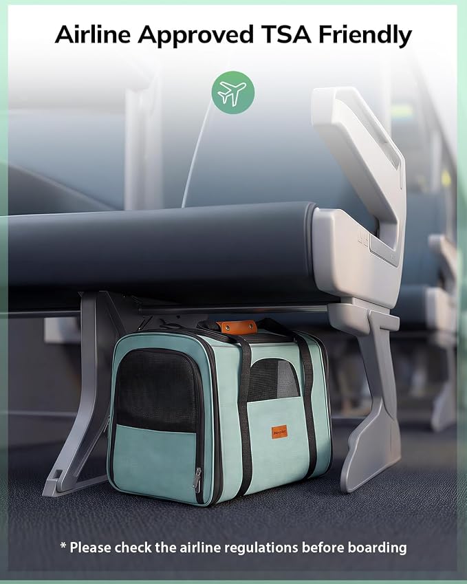Morpilot Cat Carrier Soft for Large Medium Cats and Puppy up to 20lbs | with Dual-Sided Cushion, Secure Buckle and Foldable Bowl, Dog Carriers for Small Dogs - Pet Carrier (Green)