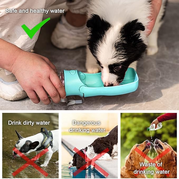 Foldable Dog Water Bottle, 2in1 Portable Leak Proof Puppy Drinking Bottle Dispenser for Puppy Small Medium Large Dogs, Dishwasher Safe Pet Accessories for Outdoor Traveling (Blue,12oz)
