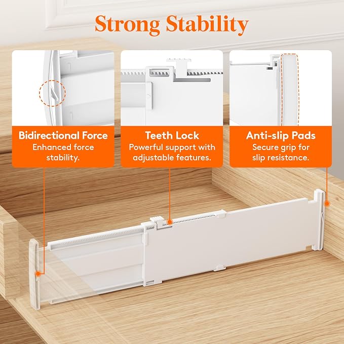 Lifewit 5 Pack 4" High Drawer Dividers, Adjustable Drawer Organizer Clothes | 13.8"-22.2" Expandable White Plastic Separators for Dresser, Kitchen, Cabinet, Nursery, Office, Socks & Underwear Storage